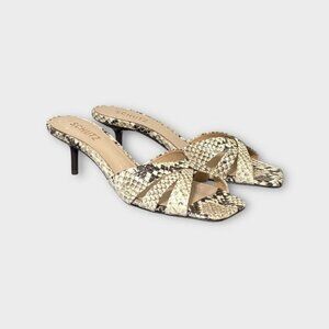 Schutz Keefa Snakeskin Leather Mule Sandals 7.5 Cream Natural NEW